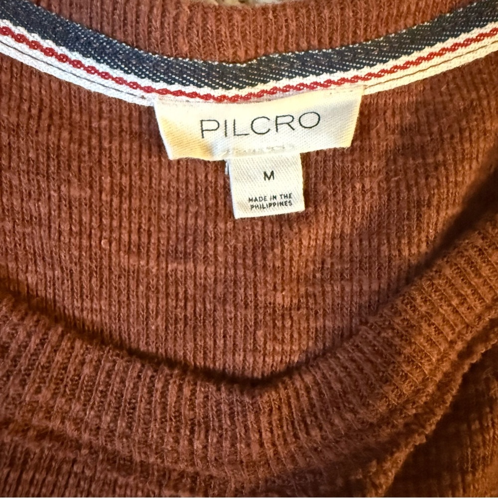 Anthropologie Pilcro Ruffled Raglan Thermal Top Rust Orange size Medium - Picture 7 of 10